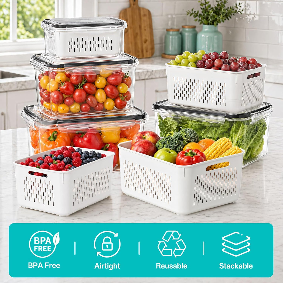 4 Pack Fruit Storage Containers for Fridge Set, BPA Free Produce Containers - ECOLOOM LLC4 Pack Fruit Storage Containers for Fridge Set, BPA Free Produce ContainersECOLOOM LLCECOLOOM LLC