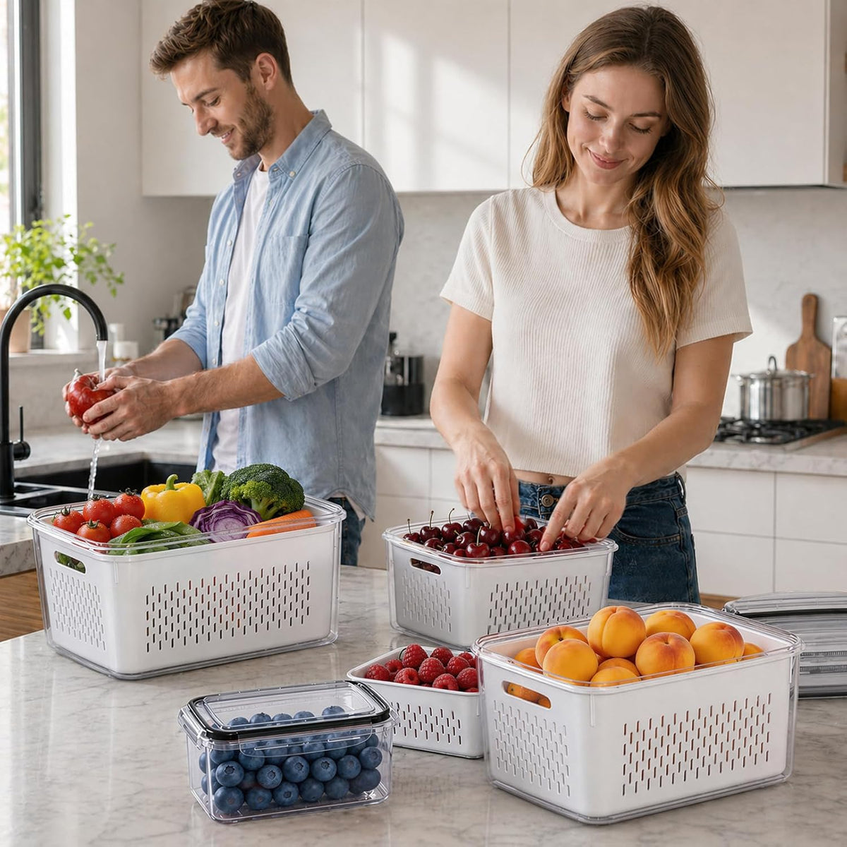 4 Pack Fruit Storage Containers for Fridge Set, BPA Free Produce Containers - ECOLOOM LLC4 Pack Fruit Storage Containers for Fridge Set, BPA Free Produce ContainersECOLOOM LLCECOLOOM LLC
