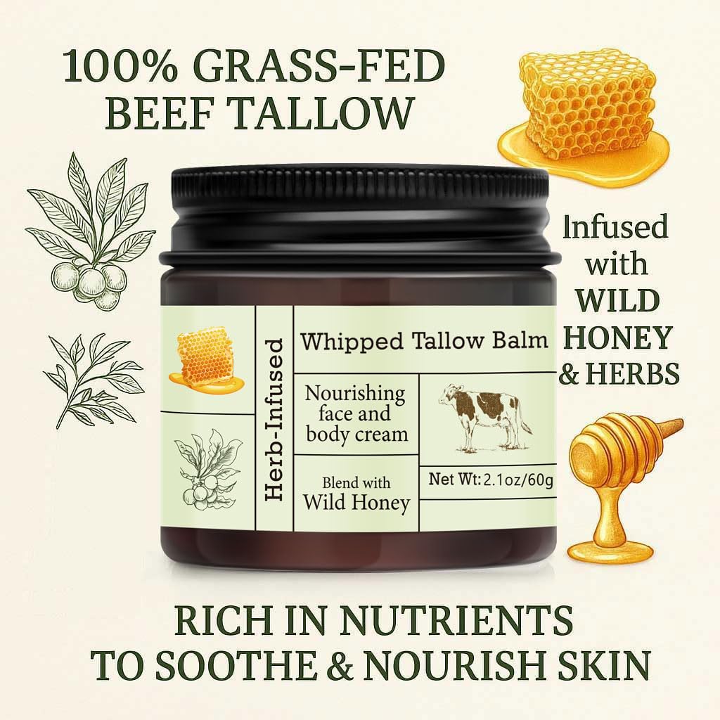 Beef Tallow for Skin - Organic Grass-Fed Whipped Beef Tallow and Honey Balm - Deeply Moisturizing for Face & Body - Natural Skin Care for Soft, Supple Skin - ECOLOOM LLCBeef Tallow for Skin - Organic Grass-Fed Whipped Beef Tallow and Honey Balm - Deeply Moisturizing for Face & Body - Natural Skin Care for Soft, Supple SkinECOLOOM LLCECOLOOM LLC