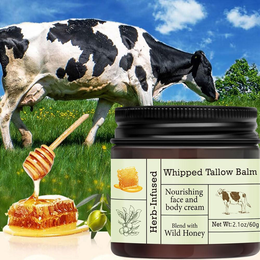 Beef Tallow for Skin - Organic Grass-Fed Whipped Beef Tallow and Honey Balm - Deeply Moisturizing for Face & Body - Natural Skin Care for Soft, Supple Skin - ECOLOOM LLCBeef Tallow for Skin - Organic Grass-Fed Whipped Beef Tallow and Honey Balm - Deeply Moisturizing for Face & Body - Natural Skin Care for Soft, Supple SkinECOLOOM LLCECOLOOM LLC