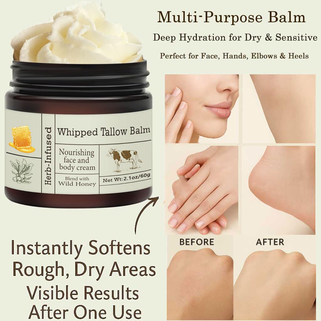 Beef Tallow for Skin - Organic Grass-Fed Whipped Beef Tallow and Honey Balm - Deeply Moisturizing for Face & Body - Natural Skin Care for Soft, Supple Skin - ECOLOOM LLCBeef Tallow for Skin - Organic Grass-Fed Whipped Beef Tallow and Honey Balm - Deeply Moisturizing for Face & Body - Natural Skin Care for Soft, Supple SkinECOLOOM LLCECOLOOM LLC