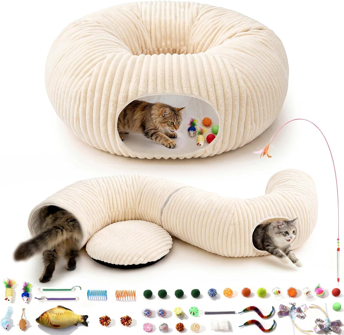 Cat Tunnel Bed with 40 Pcs Interactive Cat Toys, White - ECOLOOM LLCCat Tunnel Bed with 40 Pcs Interactive Cat Toys, WhiteECOLOOM LLCECOLOOM LLC