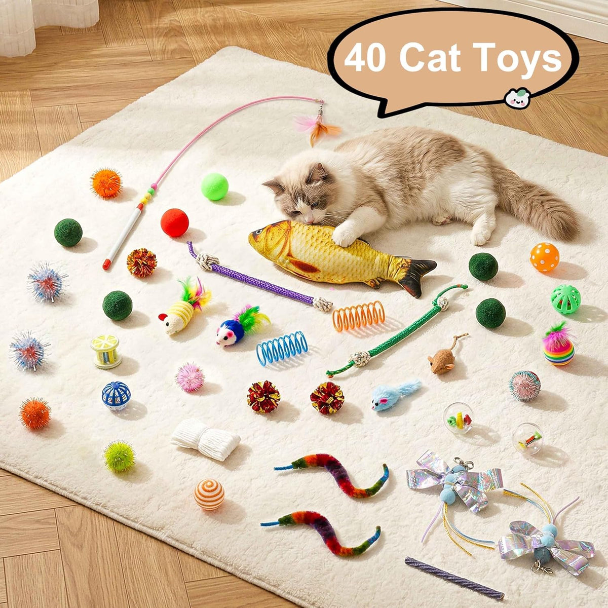 Cat Tunnel Bed with 40 Pcs Interactive Cat Toys, White - ECOLOOM LLCCat Tunnel Bed with 40 Pcs Interactive Cat Toys, WhiteECOLOOM LLCECOLOOM LLC