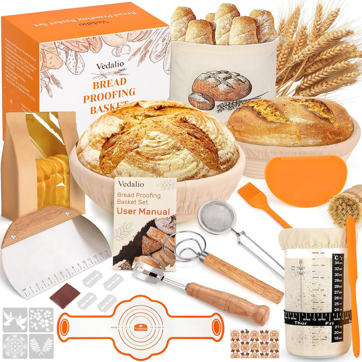 Sourdough Starter Kit with Bread Proofing Baskets, Jars, Baking Essentials - ECOLOOM LLCSourdough Starter Kit with Bread Proofing Baskets, Jars, Baking EssentialsECOLOOM LLCECOLOOM LLC