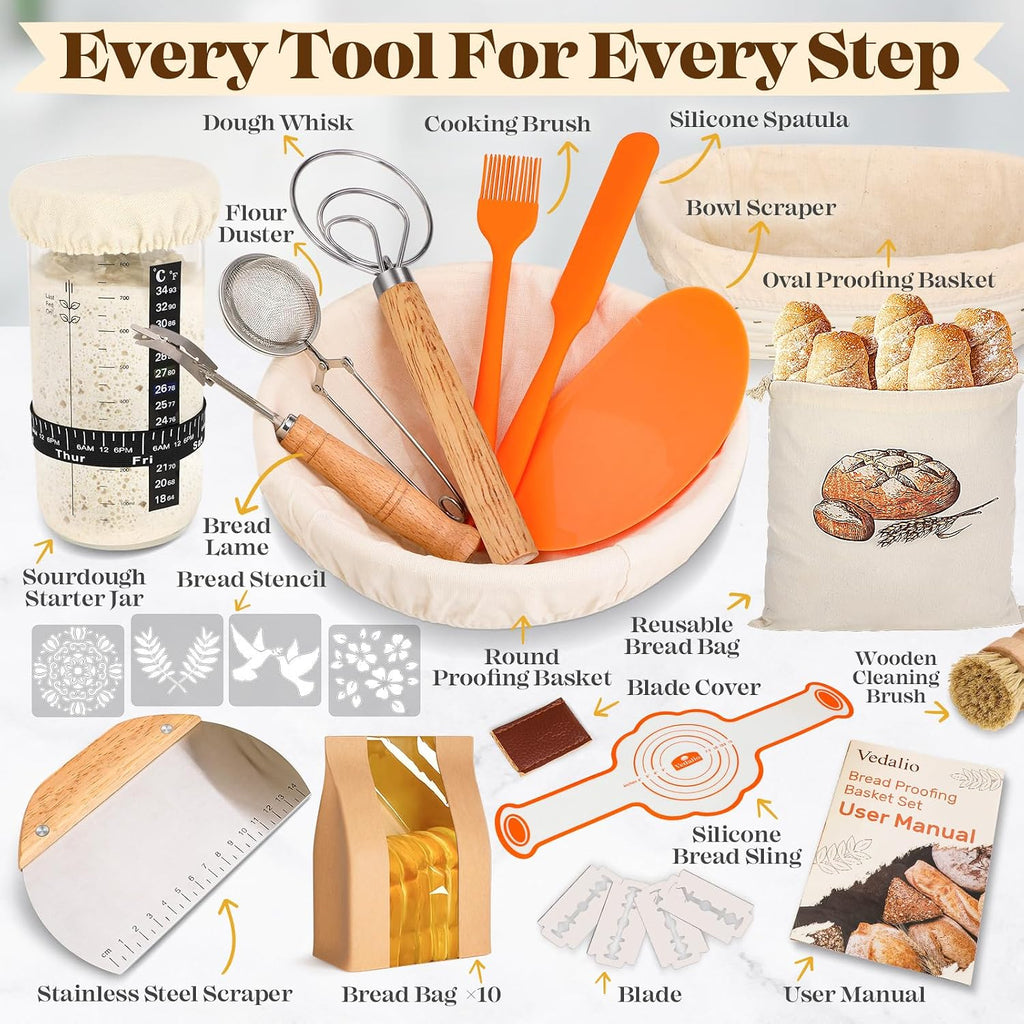 Sourdough Starter Kit with Bread Proofing Baskets, Jars, Baking Essentials - ECOLOOM LLCSourdough Starter Kit with Bread Proofing Baskets, Jars, Baking EssentialsECOLOOM LLCECOLOOM LLC